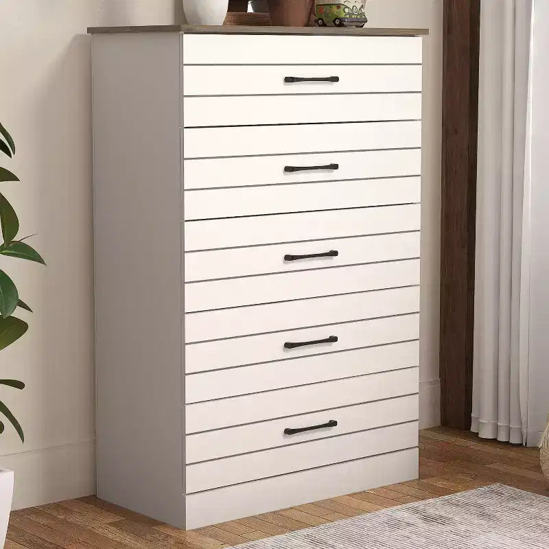 Commode à 5 tiroirs (verrouillage imbriqué) - ivoire