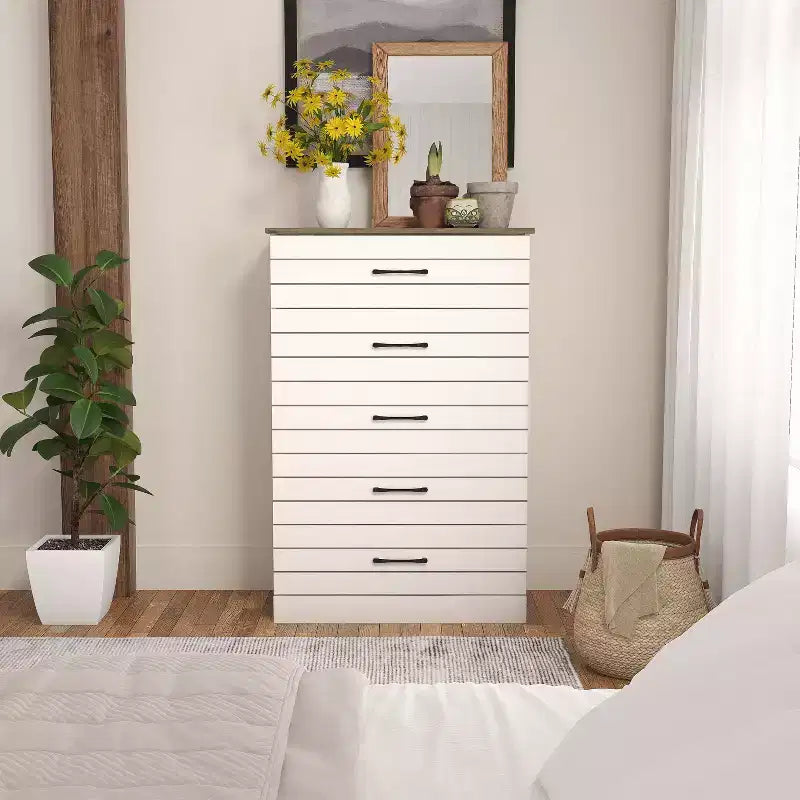 Commode à 5 tiroirs (verrouillage imbriqué) - ivoire