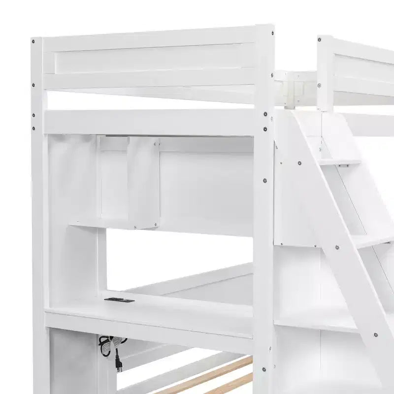 Lit superposé avec bureau, ports USB et étagères de rangement