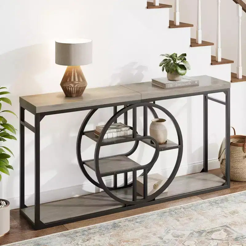Table d’entrée de 55, console à 5 niveaux pour entrée, tables de canapé industrielles avec rangement pour salon, couloir d’entrée et entrée