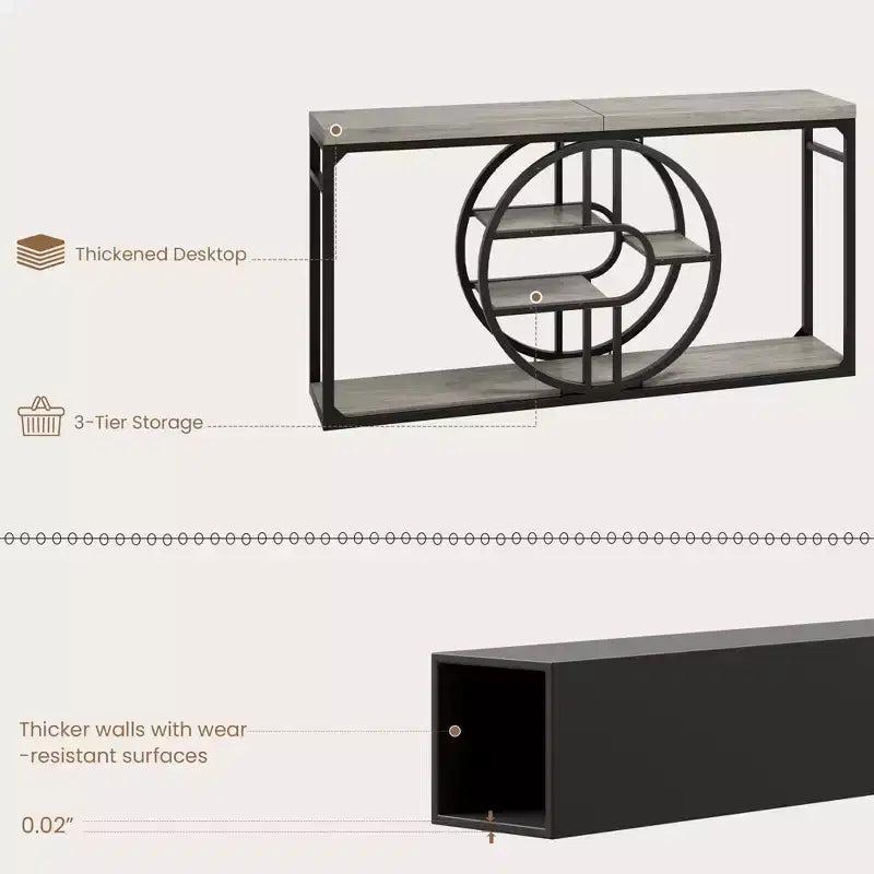 Table d’entrée de 55, console à 5 niveaux pour entrée, tables de canapé industrielles avec rangement pour salon, couloir d’entrée et entrée