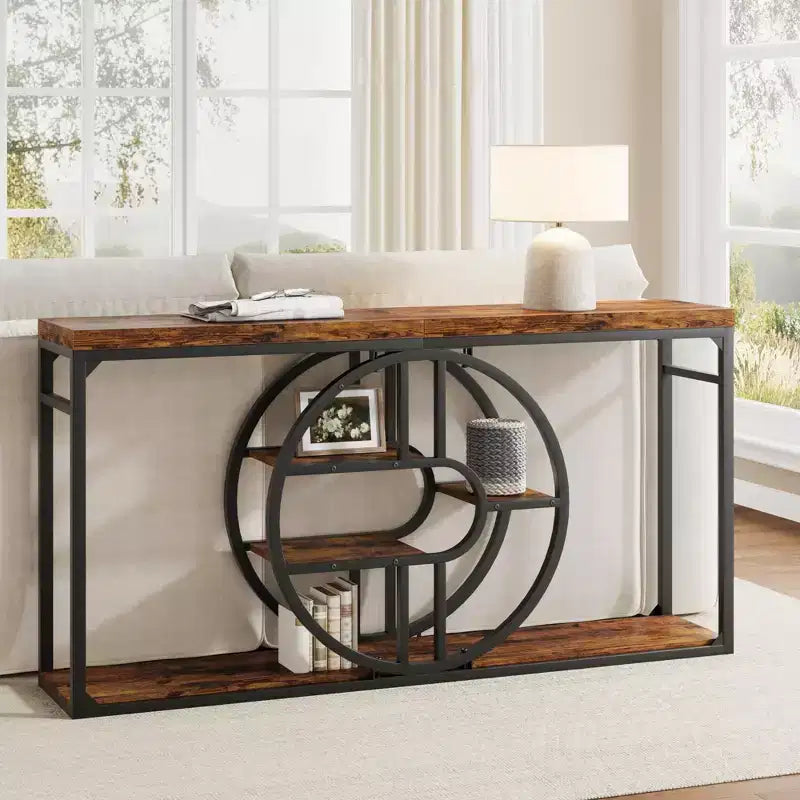 Table d’entrée de 55, console à 5 niveaux pour entrée, tables de canapé industrielles avec rangement pour salon, couloir d’entrée et entrée
