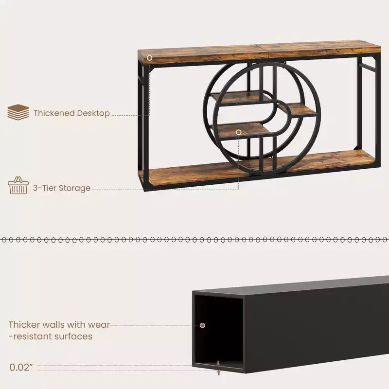 Table d’entrée de 55, console à 5 niveaux pour entrée, tables de canapé industrielles avec rangement pour salon, couloir d’entrée et entrée