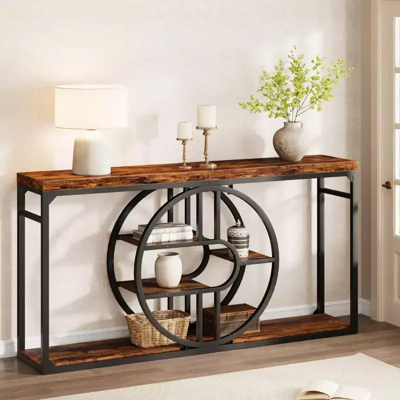 Table d’entrée de 55, console à 5 niveaux pour entrée, tables de canapé industrielles avec rangement pour salon, couloir d’entrée et entrée
