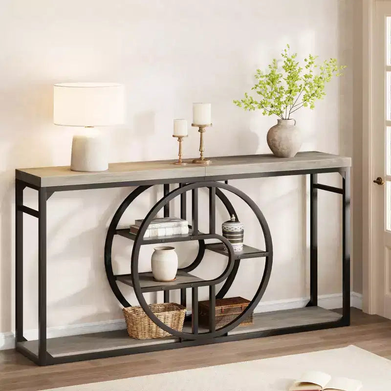 Table d’entrée de 55, console à 5 niveaux pour entrée, tables de canapé industrielles avec rangement pour salon, couloir d’entrée et entrée