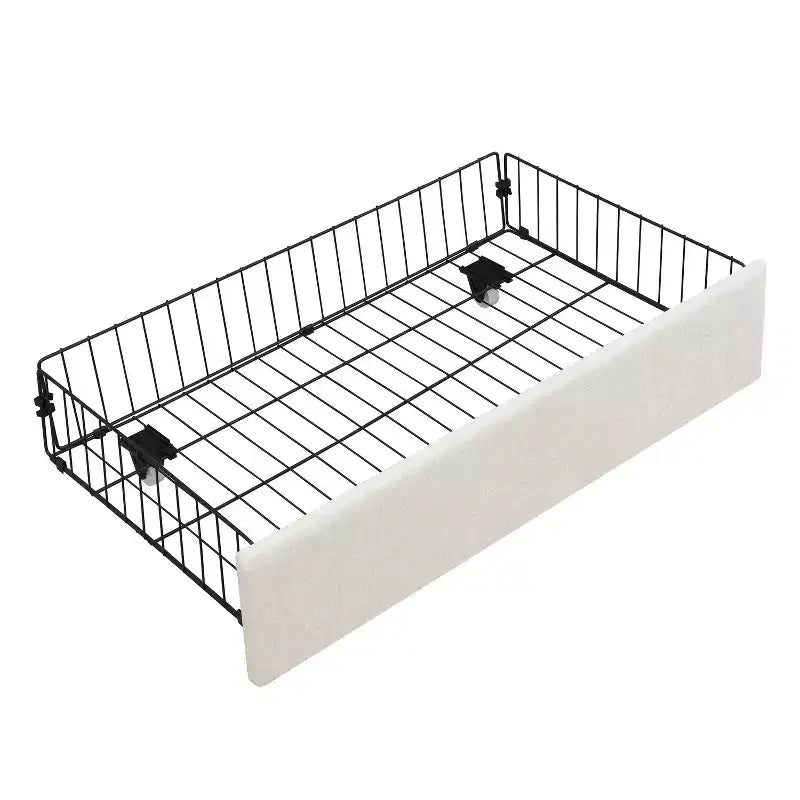 Gepolstertes Bettgestell mit Lattenrost in Queen-/King-Size mit Aufbewahrungsschubladen und Kopfteil, Beige