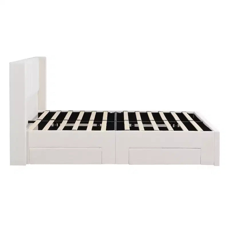 Gepolstertes Bettgestell mit Lattenrost in Queen-/King-Size mit Aufbewahrungsschubladen und Kopfteil, Beige