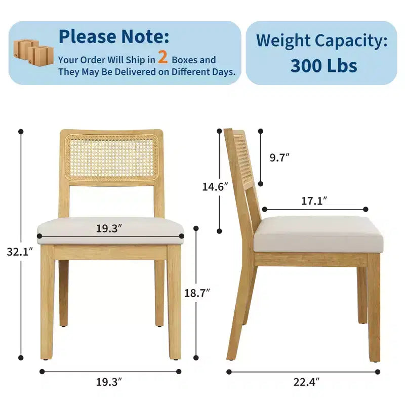 Juego de 2 sillas de comedor de ratán, sillas de cocina estilo granja moderno de mediados de siglo con estructura de madera y respaldo de ratán para el comedor y la sala de estar