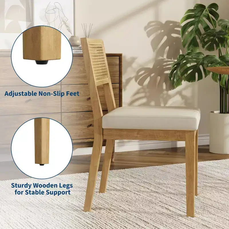 Juego de 2 sillas de comedor de ratán, sillas de cocina estilo granja moderno de mediados de siglo con estructura de madera y respaldo de ratán para el comedor y la sala de estar