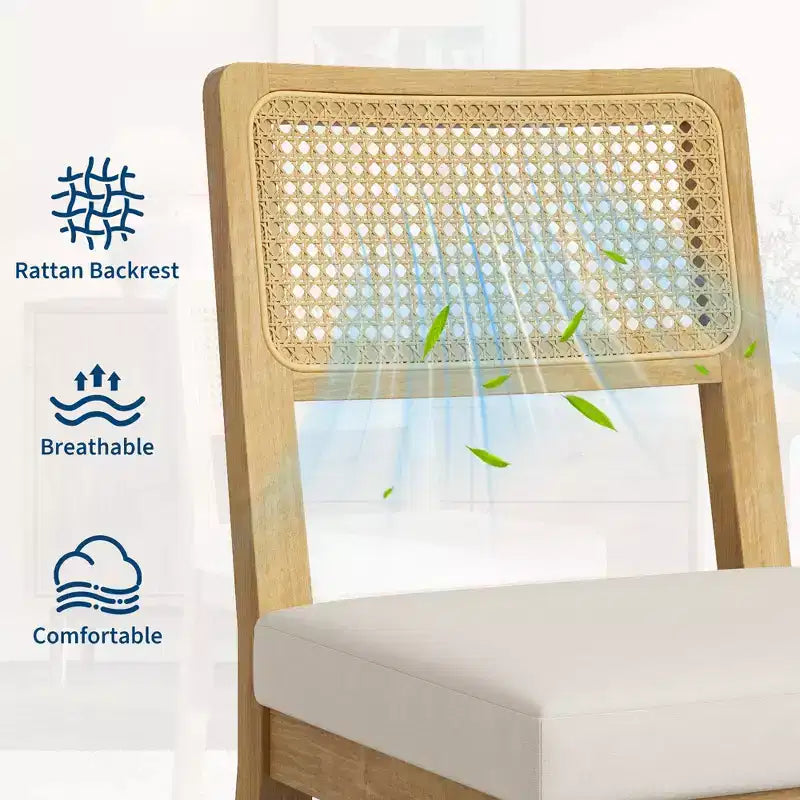 Juego de 2 sillas de comedor de ratán, sillas de cocina estilo granja moderno de mediados de siglo con estructura de madera y respaldo de ratán para el comedor y la sala de estar