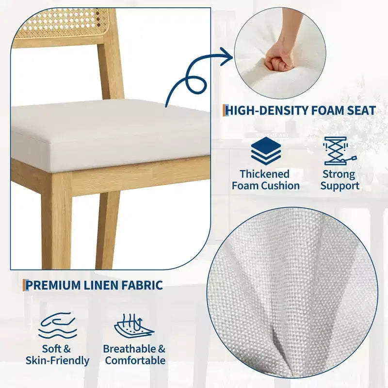 Juego de 2 sillas de comedor de ratán, sillas de cocina estilo granja moderno de mediados de siglo con estructura de madera y respaldo de ratán para el comedor y la sala de estar
