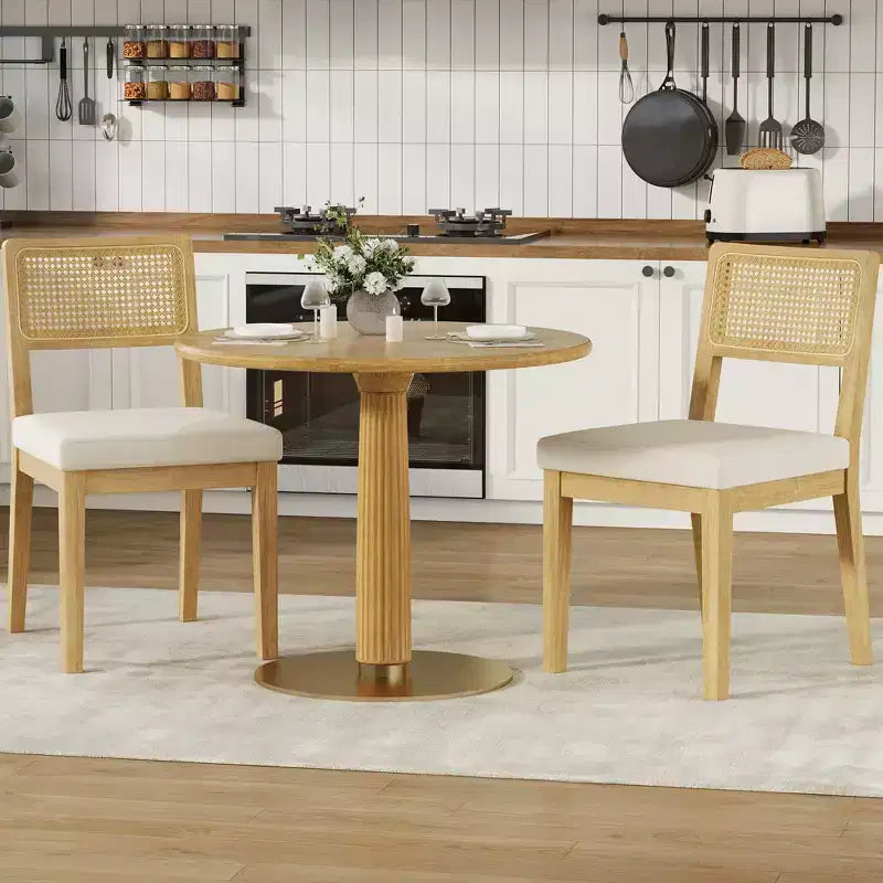 Juego de 2 sillas de comedor de ratán, sillas de cocina estilo granja moderno de mediados de siglo con estructura de madera y respaldo de ratán para el comedor y la sala de estar