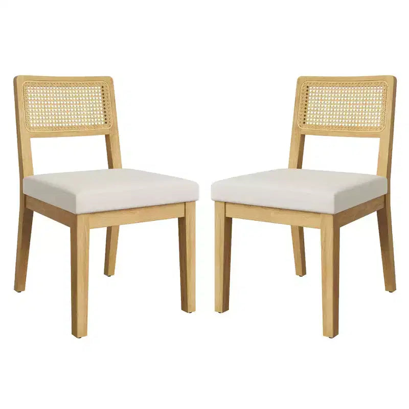 Juego de 2 sillas de comedor de ratán, sillas de cocina estilo granja moderno de mediados de siglo con estructura de madera y respaldo de ratán para el comedor y la sala de estar