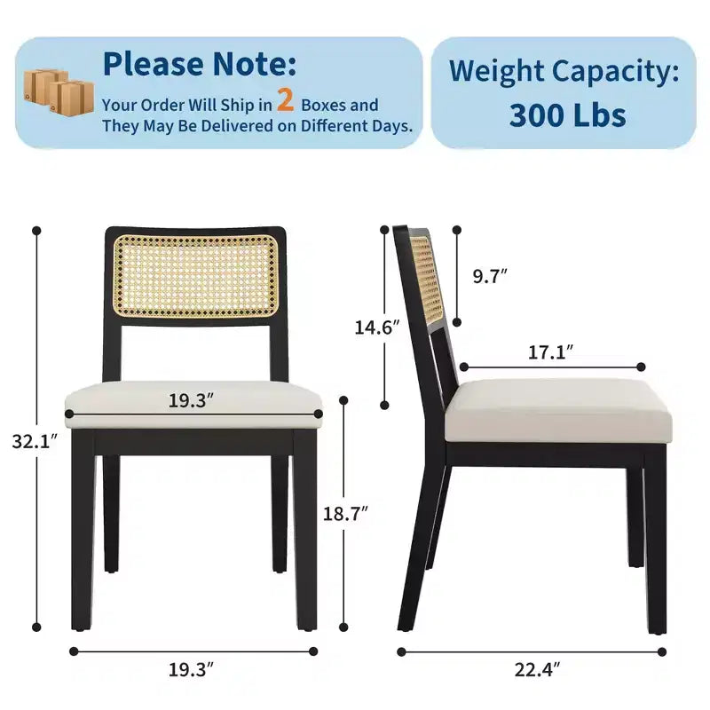 Juego de 2 sillas de comedor de ratán, sillas de cocina estilo granja moderno de mediados de siglo con estructura de madera y respaldo de ratán para el comedor y la sala de estar