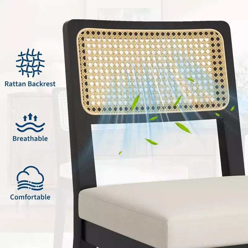 Juego de 2 sillas de comedor de ratán, sillas de cocina estilo granja moderno de mediados de siglo con estructura de madera y respaldo de ratán para el comedor y la sala de estar