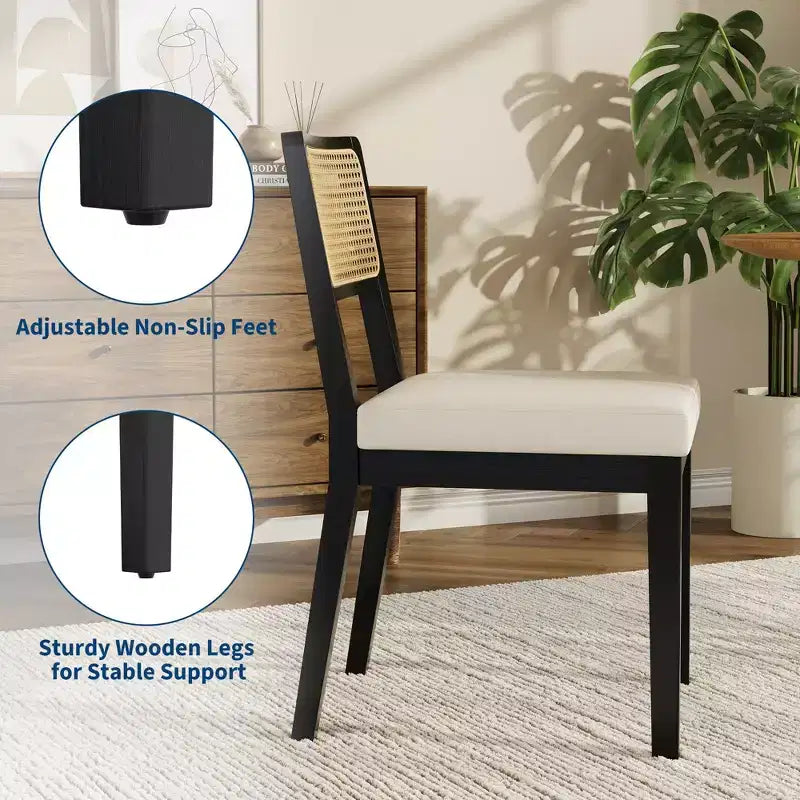 Juego de 2 sillas de comedor de ratán, sillas de cocina estilo granja moderno de mediados de siglo con estructura de madera y respaldo de ratán para el comedor y la sala de estar
