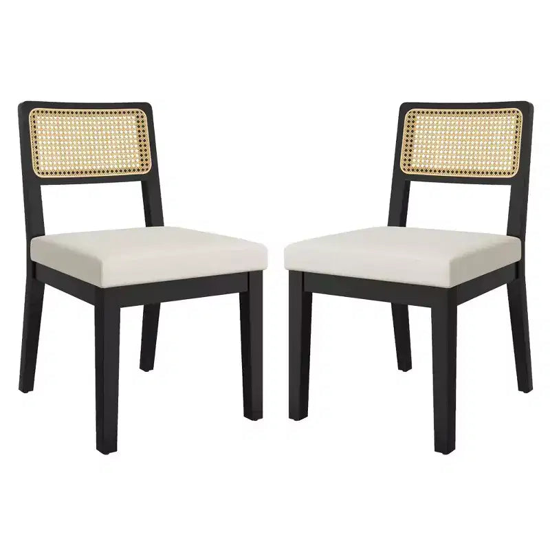 Lot de 2 chaises de salle à manger en rotin, style ferme moderne du milieu du siècle, avec structure en bois et dossier en rotin, pour salle à manger et salon