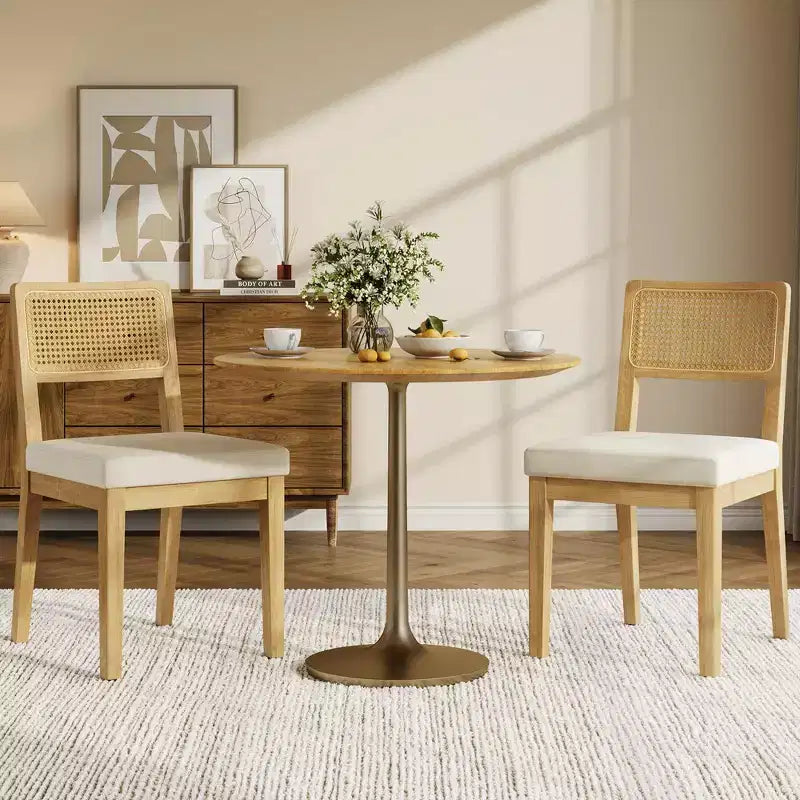 Lot de 2 chaises de salle à manger en rotin, style ferme moderne du milieu du siècle, avec structure en bois et dossier en rotin, pour salle à manger et salon