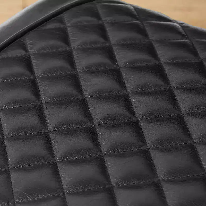 Pouf en cuir véritable, repose-pieds industriel du milieu du siècle avec assemblage de pièces en aluminium