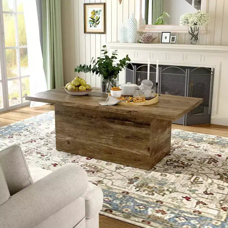 Table basse en bois d’ingénierie, finition chêne rustique, table basse de style champêtre pour salon