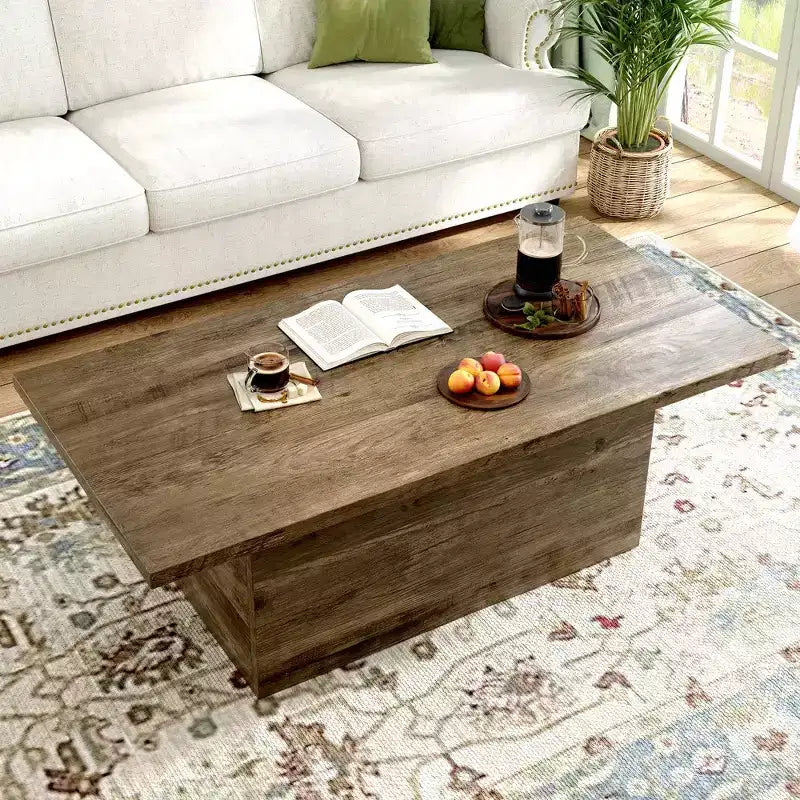 Table basse en bois d’ingénierie, finition chêne rustique, table basse de style champêtre pour salon