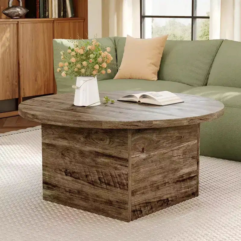 Table basse en bois d’ingénierie, finition chêne rustique, table basse de style champêtre pour salon