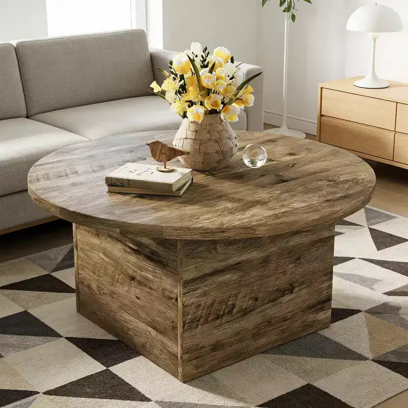Table basse en bois d’ingénierie, finition chêne rustique, table basse de style champêtre pour salon