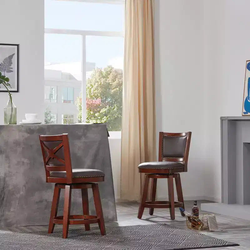 Tabouret de bar pivotant à hauteur de comptoir avec dossier, couleur cappuccino