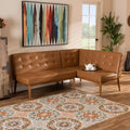 2pc Arvid Mid-Century Faux Leather Upholstered Wood Dining Corner Sofa Bench Set Walnut/Brown - Baxton Studio