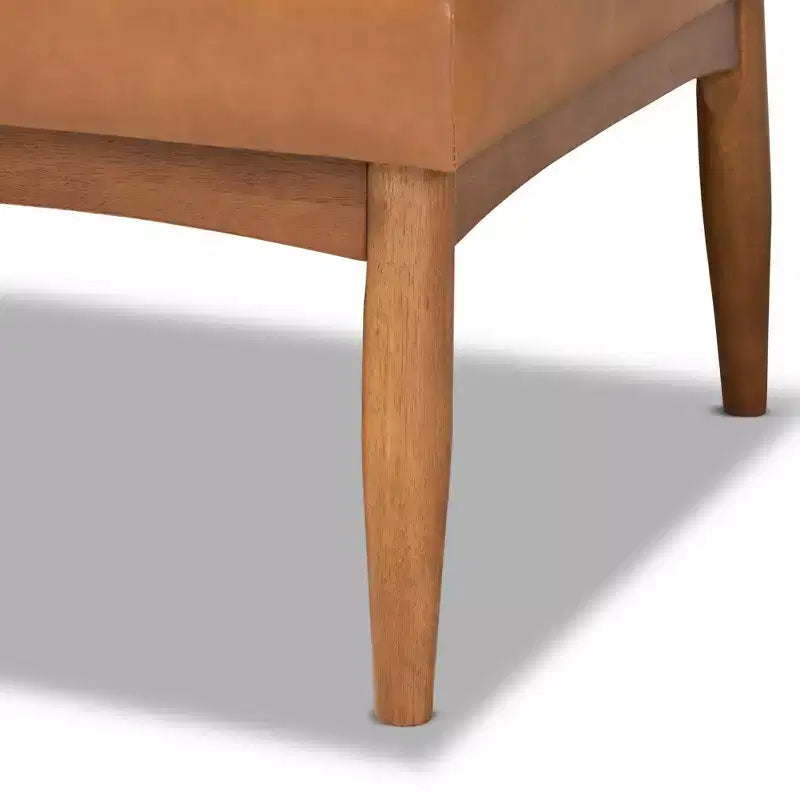 Ensemble de banquette d’angle de salle à manger 2 pièces en bois, revêtement en similicuir, style milieu du siècle, noyer/marron