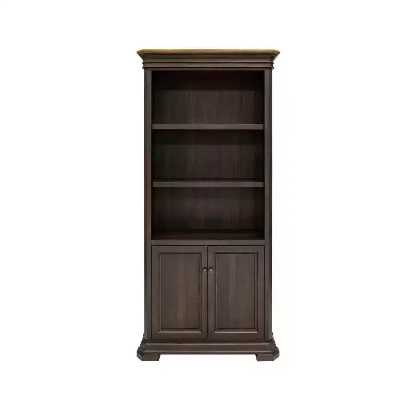 Bücherregal mit Türen, braun: gewölbtes Design, keine Montage erforderlich