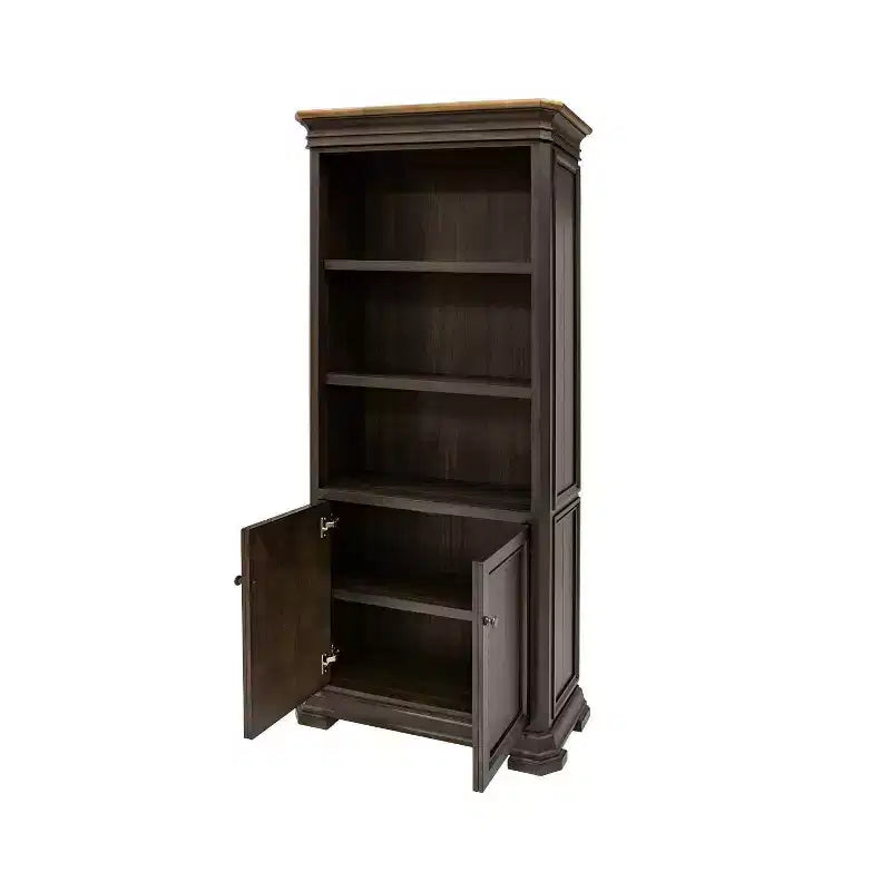 Bibliothèque avec portes marron : design arqué, aucun assemblage requis