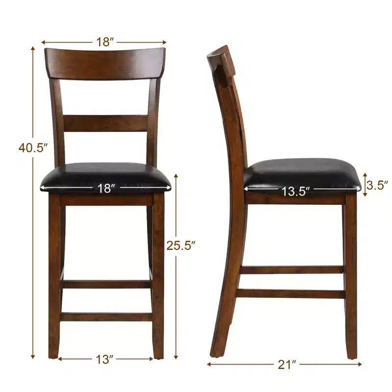 Lot de 2 tabourets de bar à hauteur de comptoir avec assise en cuir et pieds en hévéa