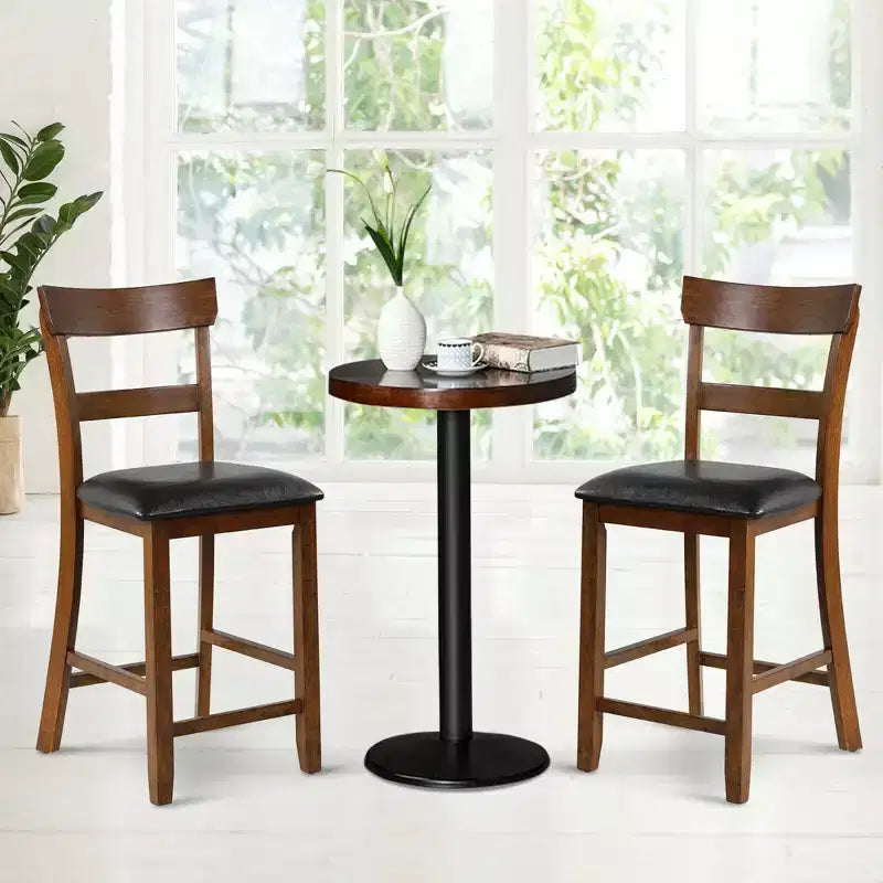 Lot de 2 tabourets de bar à hauteur de comptoir avec assise en cuir et pieds en hévéa