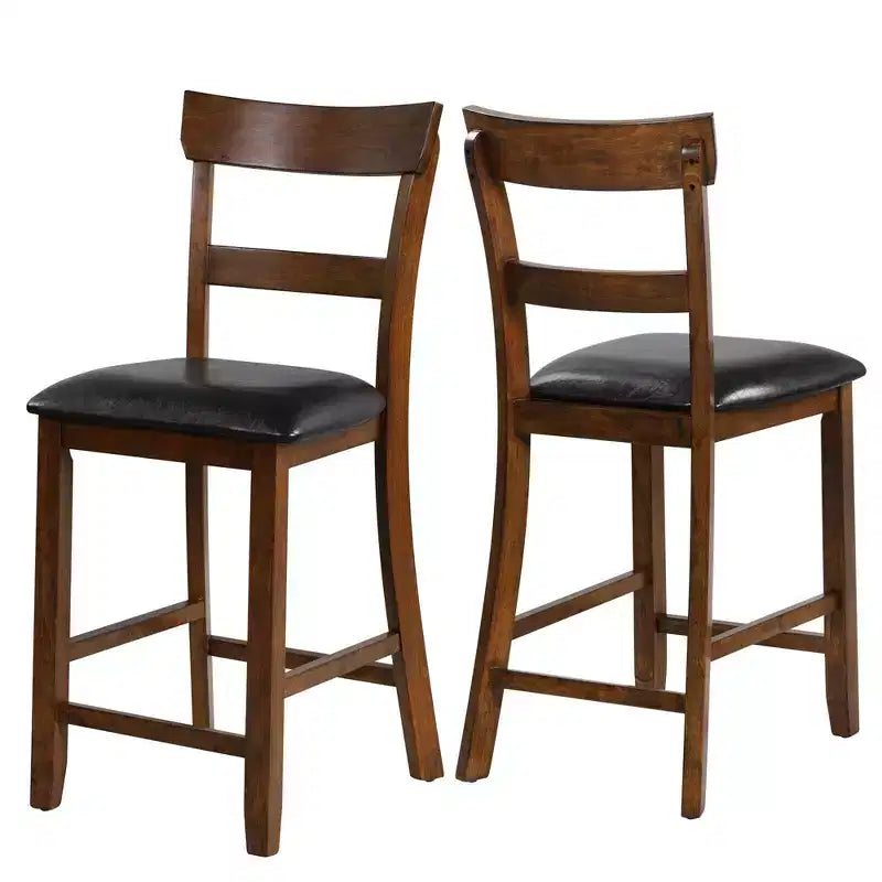 Lot de 2 tabourets de bar à hauteur de comptoir avec assise en cuir et pieds en hévéa
